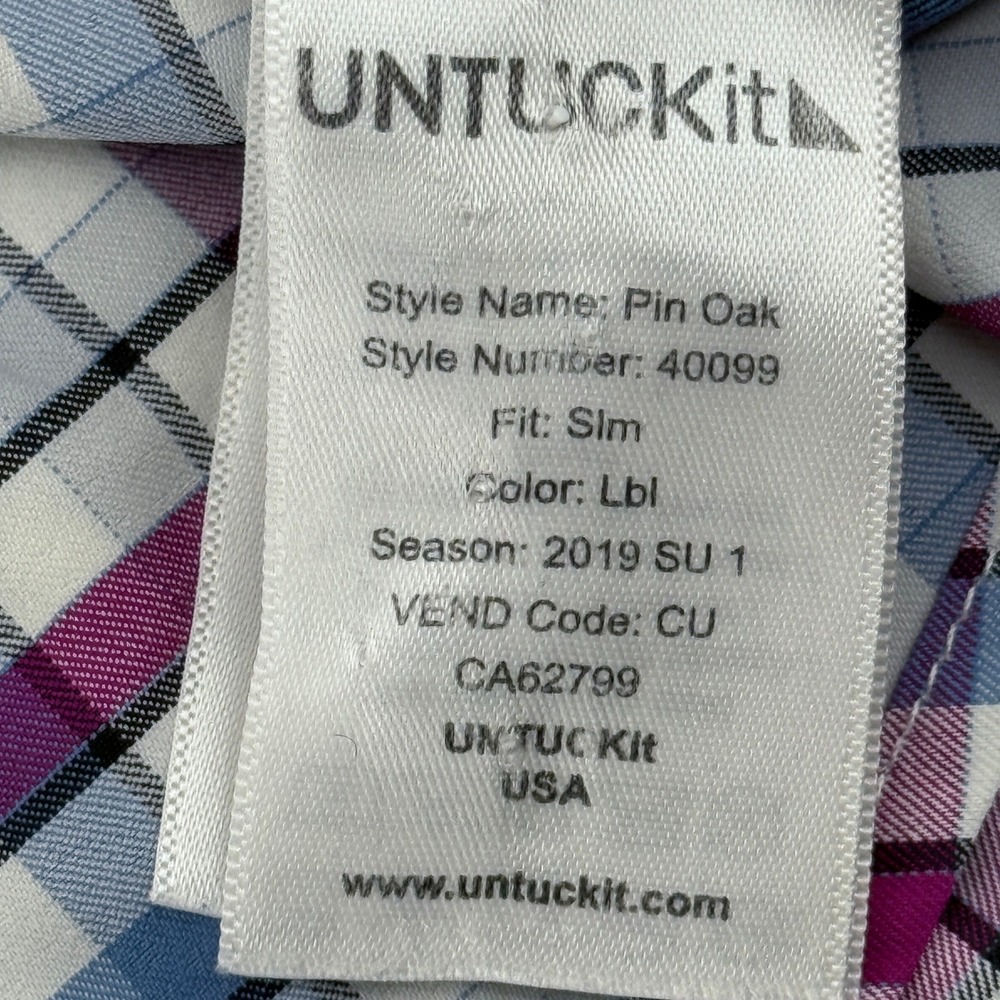 UNTUCKit Button Down‎ Shirt Mens X-Large Slim Fit Plaid Nylon Spandex - Picture 9 of 9